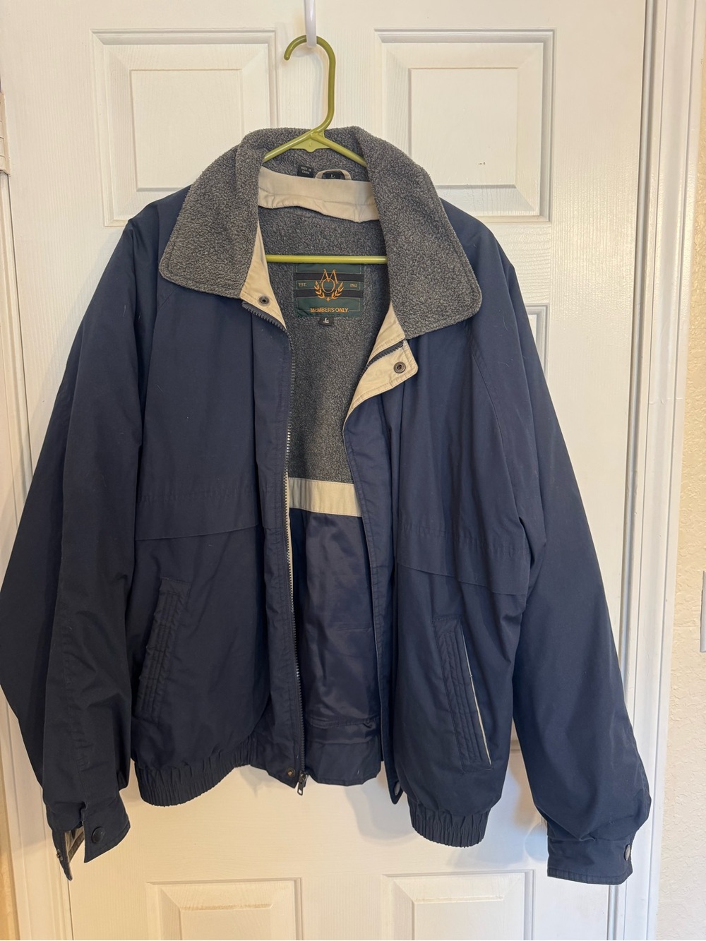Members Only Navy Bomber Jacket with Gray Fleece Collar
